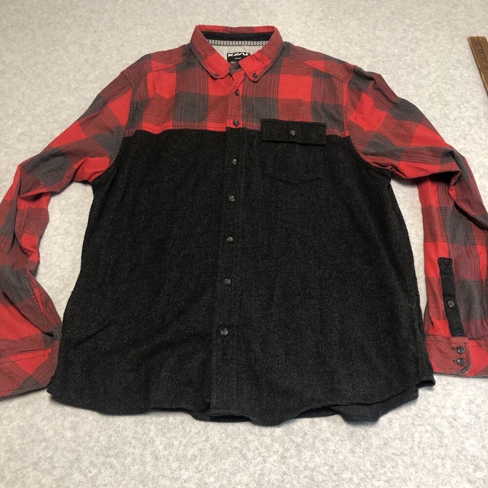 Kavu Flannel Shirt Men's Size 2XL Cotton Plaid Long Sleeve Button Front Hiking